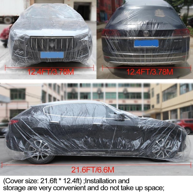 Bocarmo 4 Packs Disposable Car Cover Clear Plastic Car Cover Universal Rain Dust Garage Cover with Elastic Band Medium (12.4 FT x 21.6 FT) - Image 2